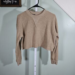 Zara Women's Knit Cropped Raw Hem Sweater Brown Tan Size‎ Medium